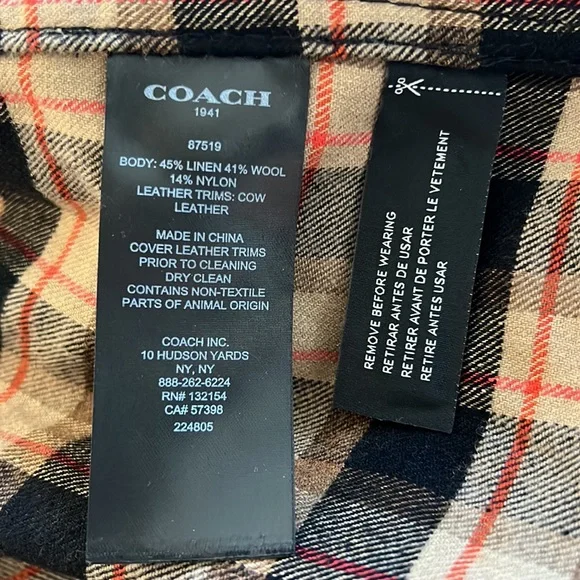 Coach men’s plaid black/tan/red heavy wool button down shirt, size Large - Picture 10 of 11